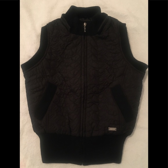 Guess Black Logo Vest with Removable Fur Hoodie, size small - Picture 3 of 8
